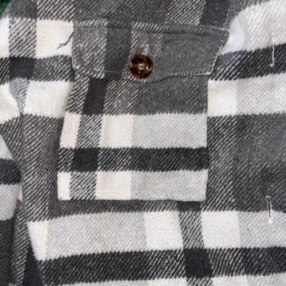 Flannel Oversized grey white Button Down coat XL - Picture 10 of 11